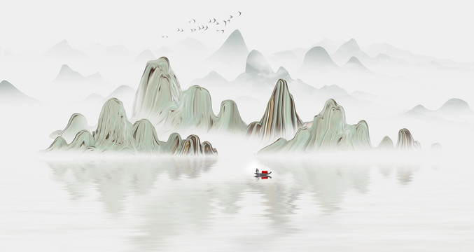手绘中国风抽象山水画