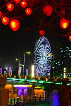 华灯璀璨茂名摩天轮夜景