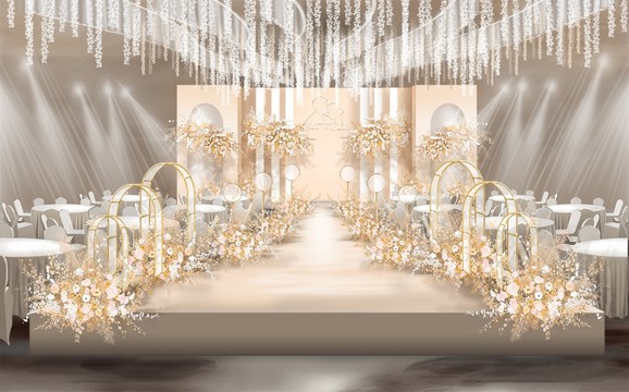 香槟色婚礼舞台效果图设计