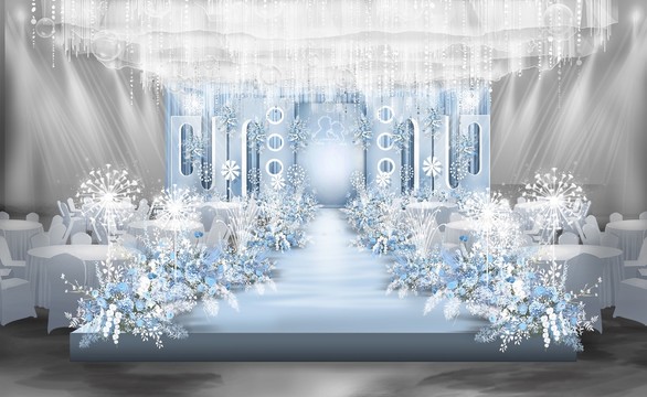 简约泰式蓝色婚礼舞台设计效果图