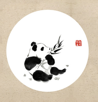 熊猫国画水墨竹子古风