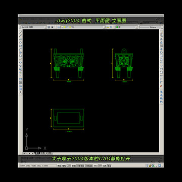 青铜鼎CAD平面图立面图