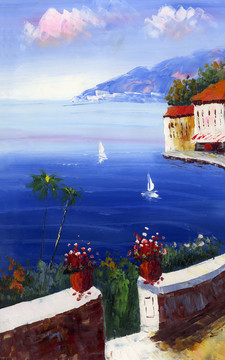 竖版地中海风景油画
