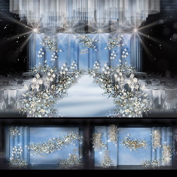 蓝色水彩婚礼背景效果图设计