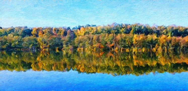 湖光山色油画