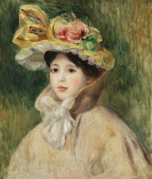 Renoir宽边女帽的女人