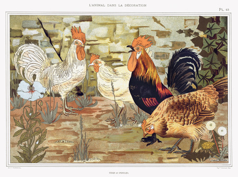 Verneuil装饰艺术设计公鸡和母鸡图案