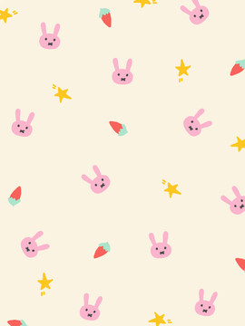萌兔爱萝卜的可爱奶黄背景纸壁纸