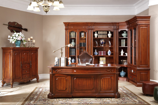 美式实木书桌置物柜书柜