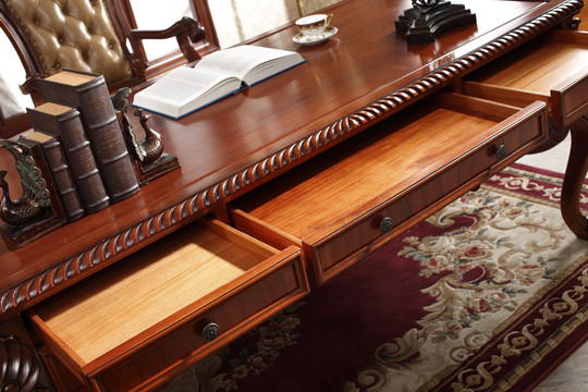 美式实木书桌办公桌抽屉特写