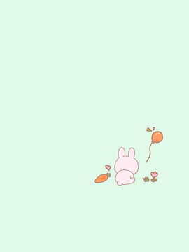 爱吃萝卜的粉色小兔清新绿背景纸