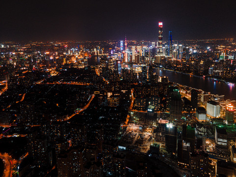 航拍上海夜景