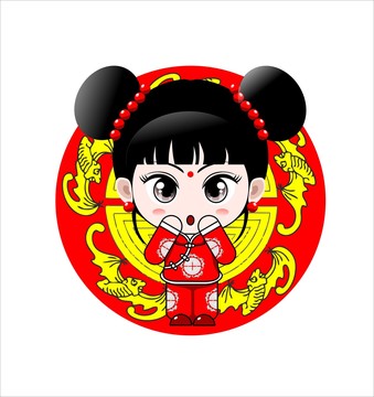 卡通中国女娃吉祥图案
