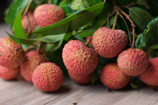 绿色枝叶新鲜夏季水果荔枝特写