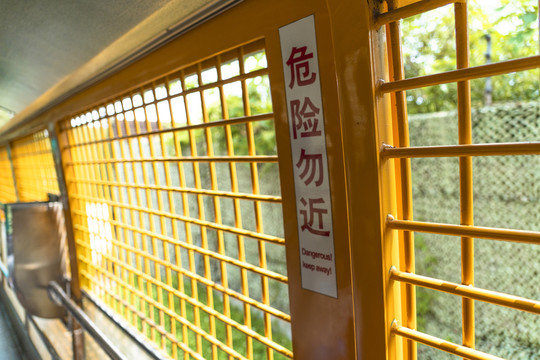 野生动物园投喂车内景铁窗
