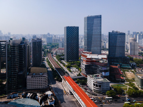 长宁区地铁线路航拍