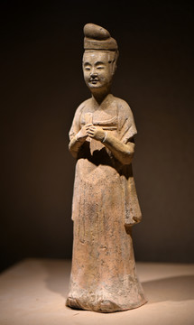 古代彩陶泥塑仕女俑