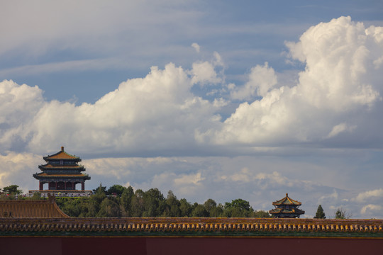 北京故宫红墙和景山万春亭