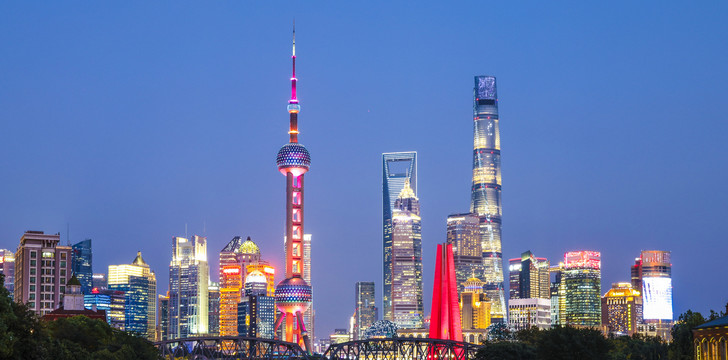 上海陆家嘴金融区城市天际线夜景