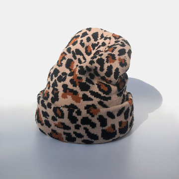 豹纹针织帽