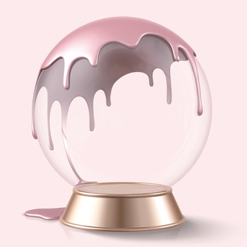 三维透明雪花球与粉色液体