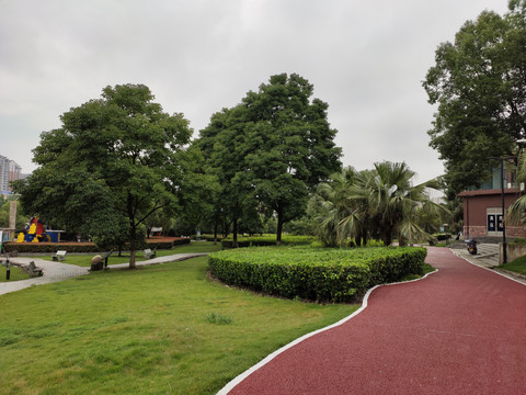 橡胶跑道和公园绿植