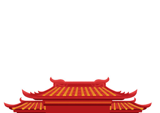 中国风古典红色两层屋顶