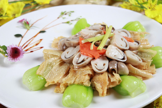菜胆鲜菇炒支竹