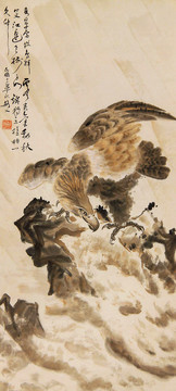 高剑父老鹰立轴画