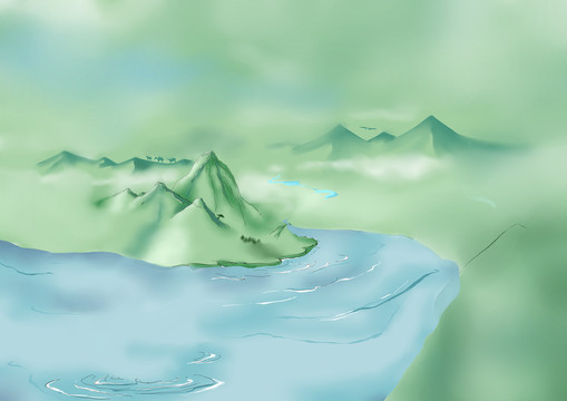 小清新绿色山脉蓝色河流