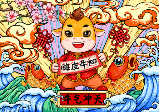 牛年国潮插画