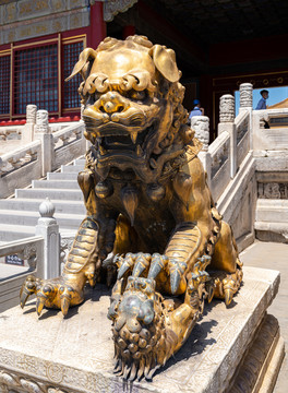 北京故宫乾清门铜狮子