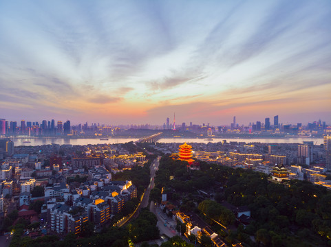 湖北武汉城市航拍傍晚和夜景风光