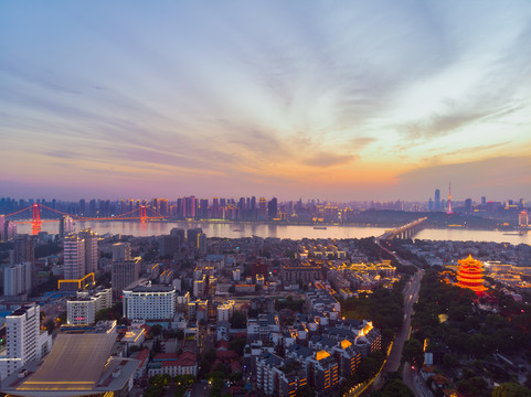 湖北武汉城市航拍傍晚和夜景风光