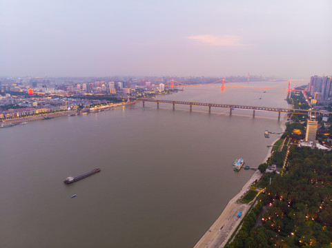 湖北武汉城市航拍傍晚和夜景风光