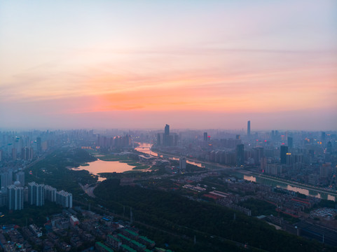 湖北武汉城市航拍傍晚和夜景风光