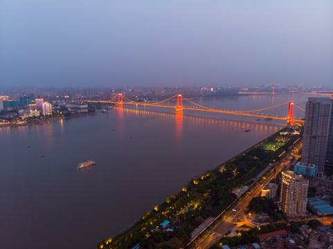 湖北武汉城市航拍傍晚和夜景风光