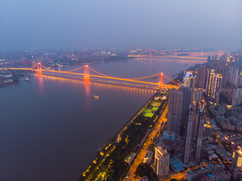 湖北武汉城市航拍傍晚和夜景风光