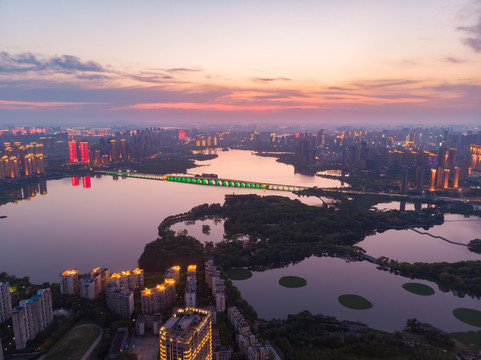 湖北武汉城市航拍傍晚和夜景风光