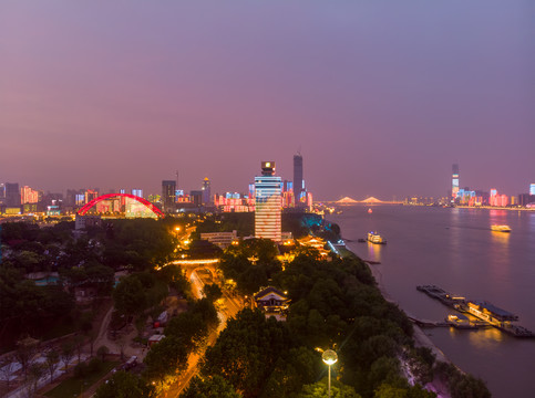 湖北武汉城市航拍傍晚和夜景风光