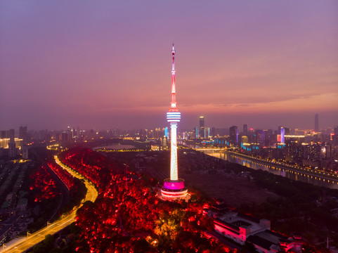 湖北武汉城市航拍傍晚和夜景风光