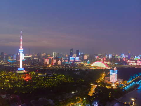 湖北武汉城市航拍傍晚和夜景风光