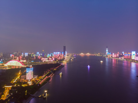 湖北武汉城市航拍傍晚和夜景风光