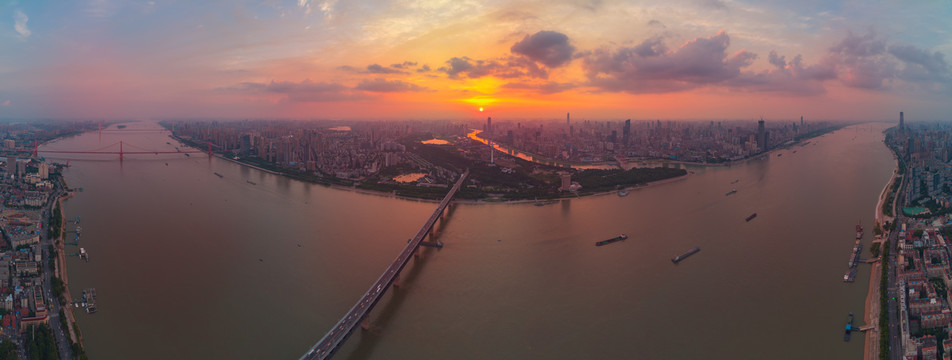 湖北武汉城市航拍傍晚和夜景风光