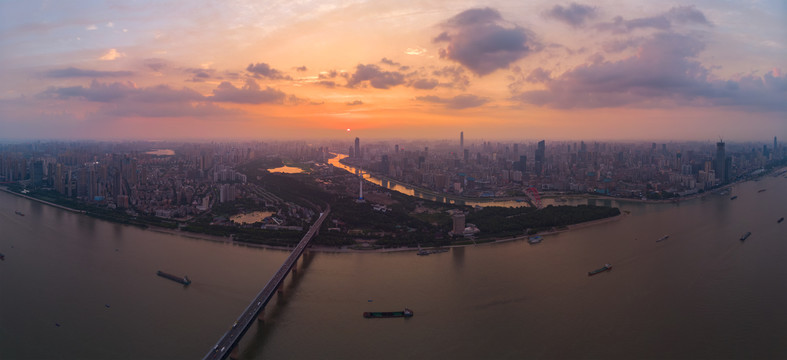 湖北武汉城市航拍傍晚和夜景风光