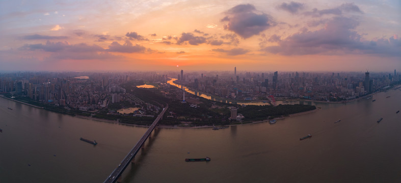 湖北武汉城市航拍傍晚和夜景风光