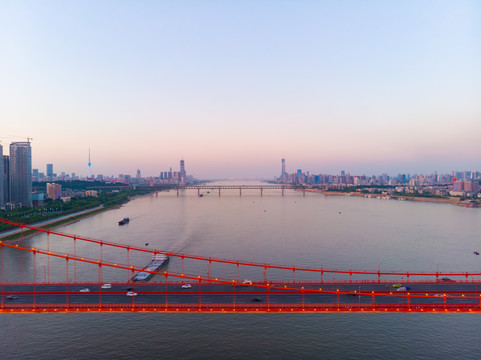 湖北武汉城市航拍傍晚和夜景风光