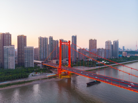 湖北武汉城市航拍傍晚和夜景风光