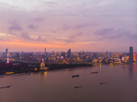湖北武汉城市航拍傍晚和夜景风光