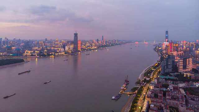 湖北武汉城市航拍傍晚和夜景风光